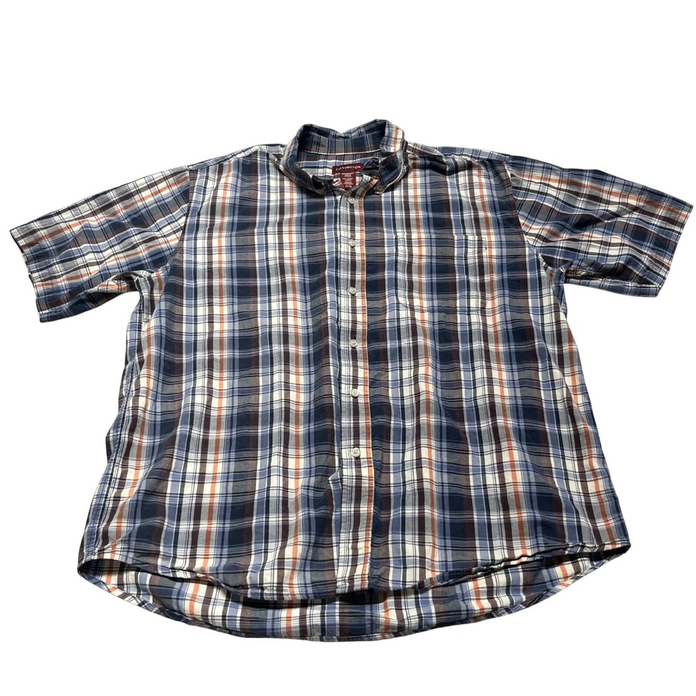Covington Mens Button Up Shirt XL Blue Orange Plaid Short Sleeve Cotton